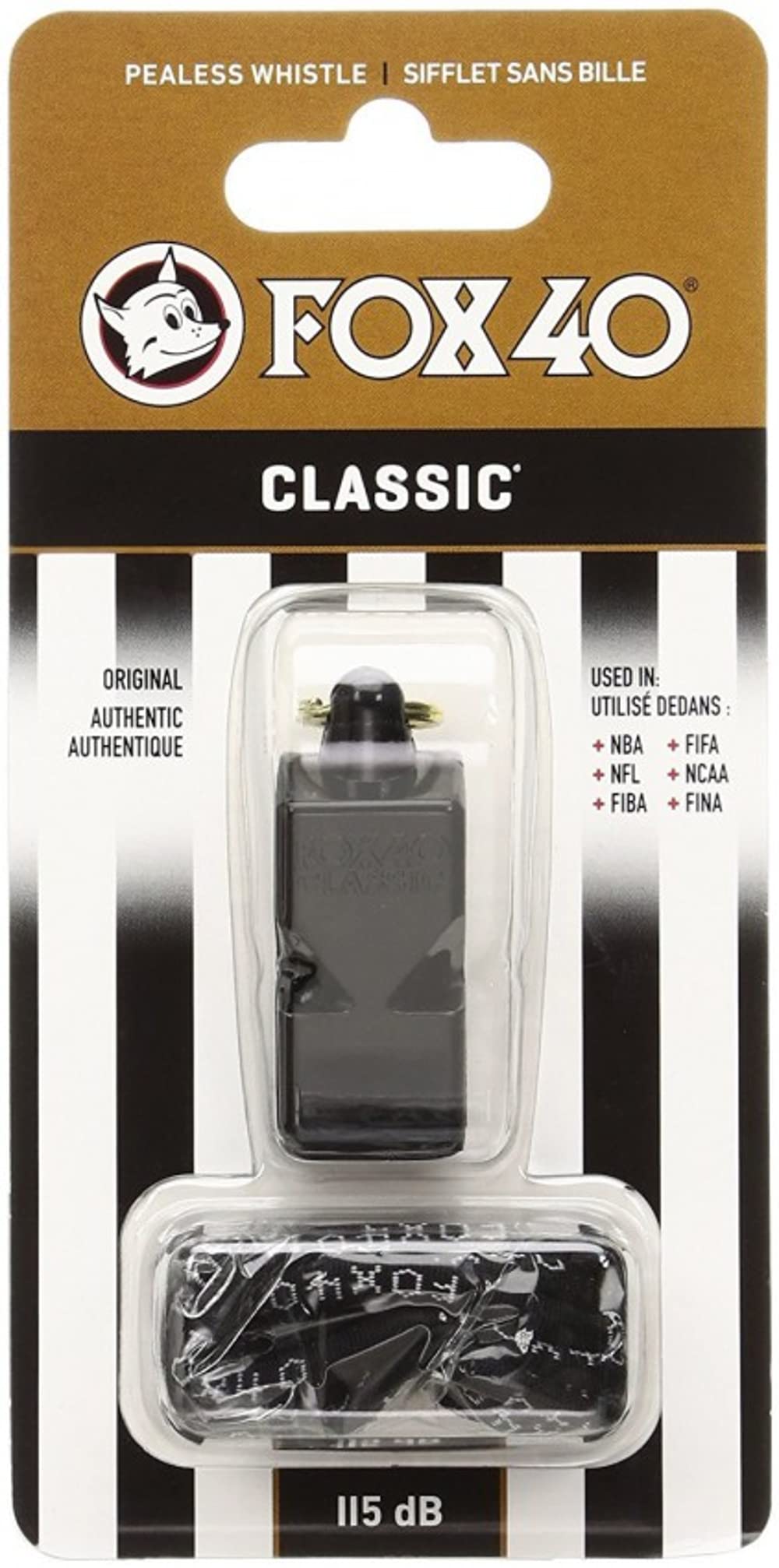 Fox 40 Classic Official Whistle for Sports with Break Away Lanyard (Black)  
Fox 40 Classic Official Whistle for First R